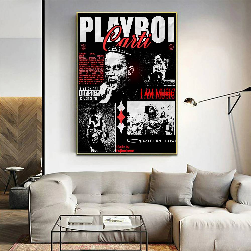 Rapper P-Playboi C-CartiS Poster Artistico Autoadesivo Sticker su Carta Bianca Fai da Te Decorazione Muro Stanza Bar Caffetteria