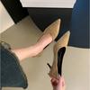 Black Pointed High Heels Women's Shoes New Spring and Autumn Temperament Fine Heel Suede Burgundy Light Mouth Single Shoes
