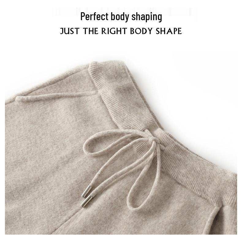Pantaloni dritti in maglia di lana spessa da donna con tasche