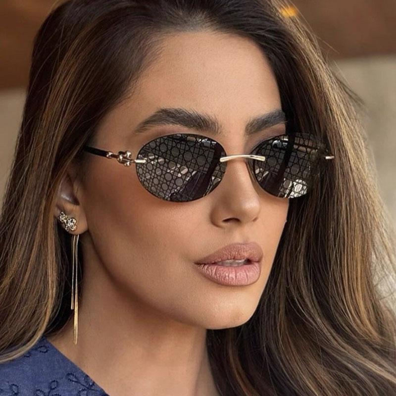 Vintage Rimless Oval Sunglasses Women For Men Luxury Brand Designer Sun Glasses Punk Popular Metal Ball Sexy Shades Uv400