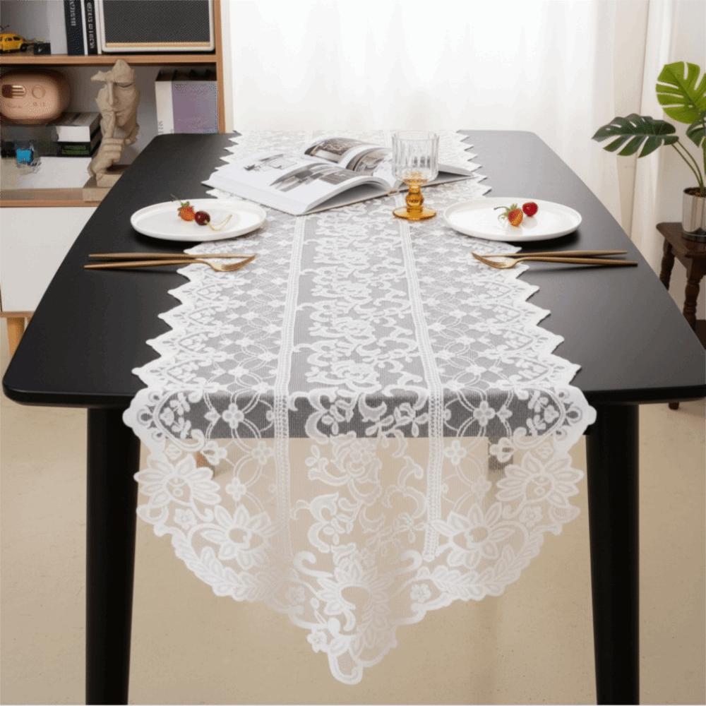 Elegant Lace Table Runner Long Strip Shape Table Flag Minimalist Vintage Tablecloth  Wedding Decor