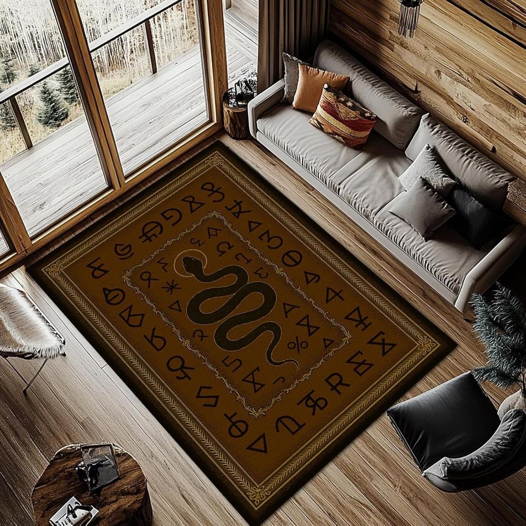 Nordic Style Living Room Carpet Black Gold Mysterious Snake Pattern Bedroom Rug Machine Washable Non-slip Coffee Table Mat Tapis