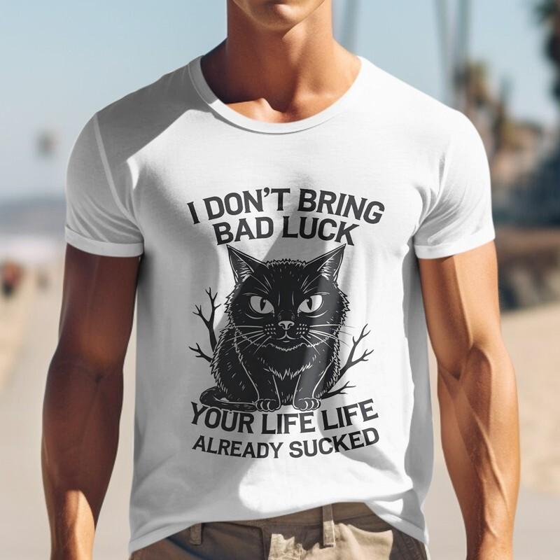 

Men s T-shirt With Dark Humor Black Cat Unisex White Cotton Plus Size Tee 2XL