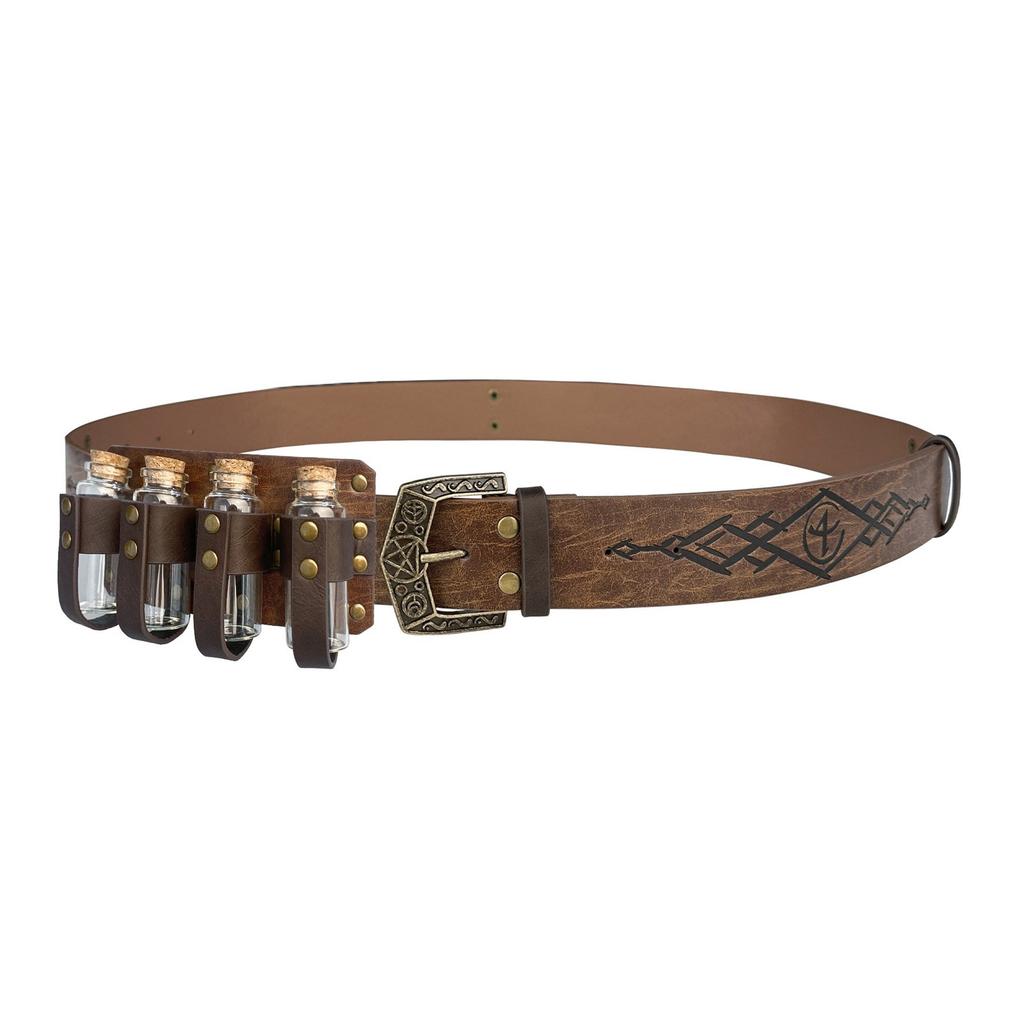Adjustable PU Leather Alchemist Belt with Four Bottles for Adult Medieval Costume Masquerades Party Dressing Costume Belt