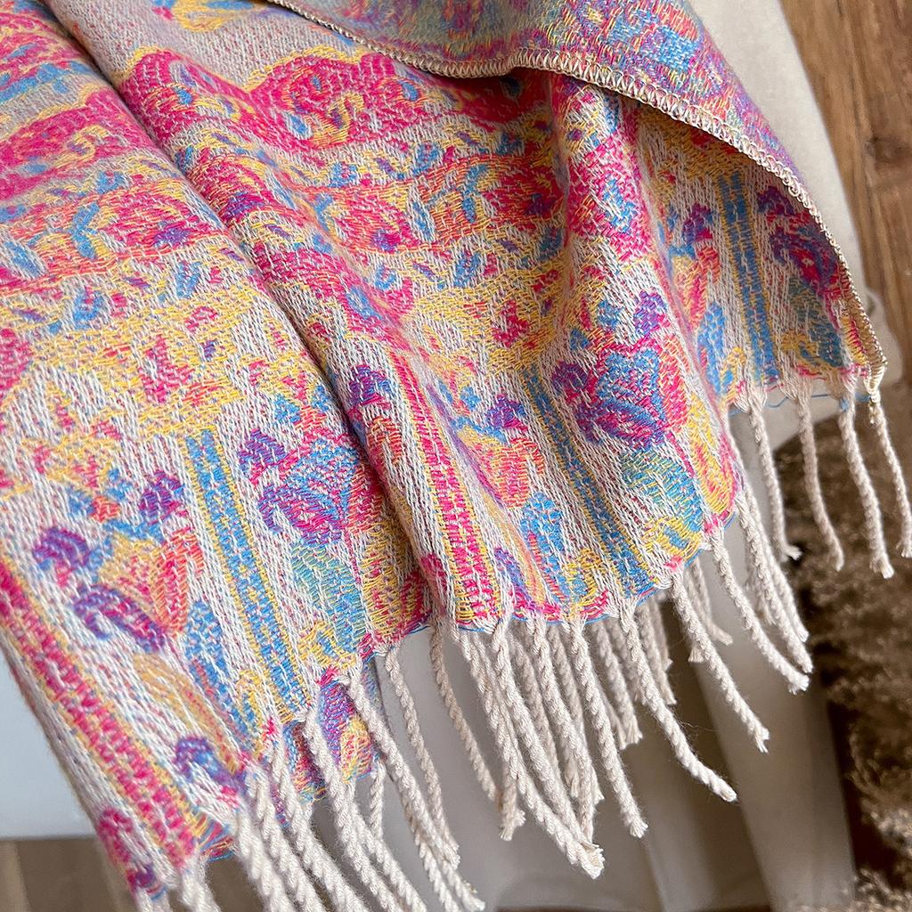 Scarf women's outer with ethnic style imitation cashmere shawl desert seaside travel warm cashew flower scarf thin