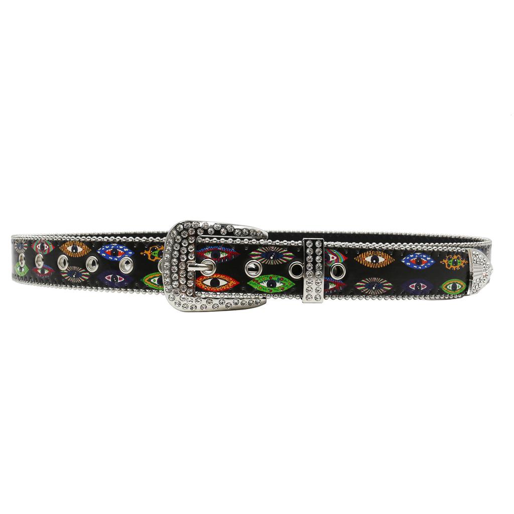 Rhinestone Belt Graffiti Art Eye Print Niche Fashion Couple Belt Punk Trend