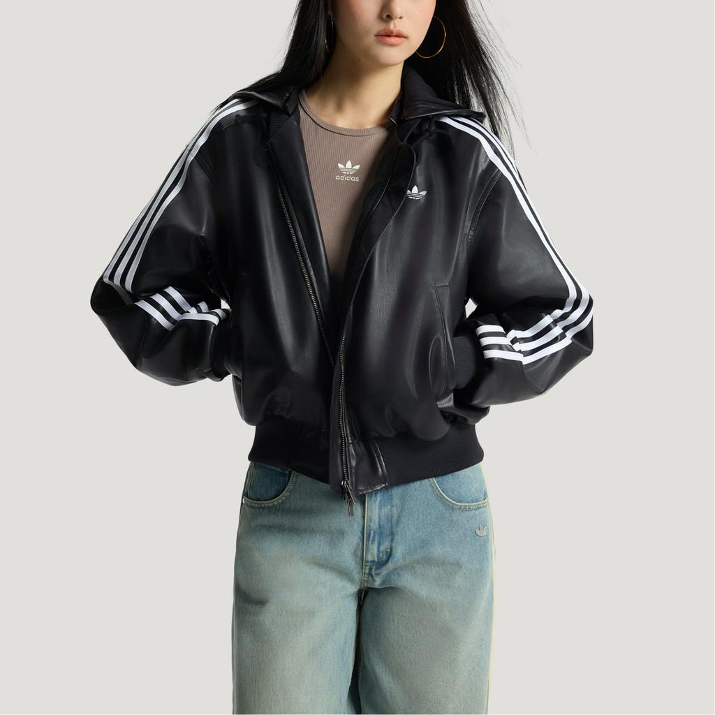 Adidas Original Damen Kunstlederjacke Pad Warm Sportlich Kapuze Reißverschluss Baumwollmantel Damenjacken KU6857