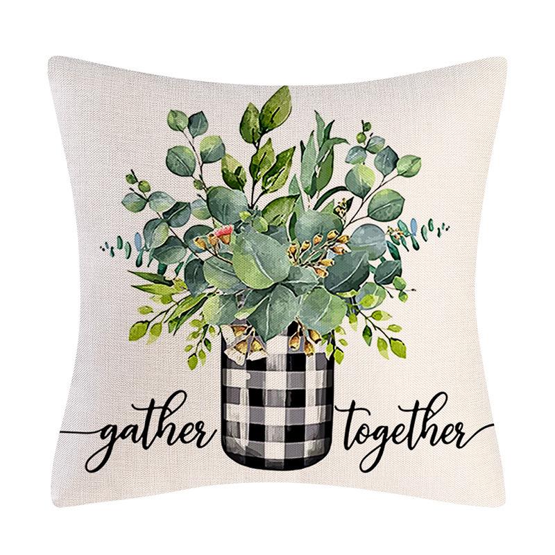 Home Decoration Cushion Spring Pillow Black and White Plaid Plant Garland Flower Pillow Case Combination