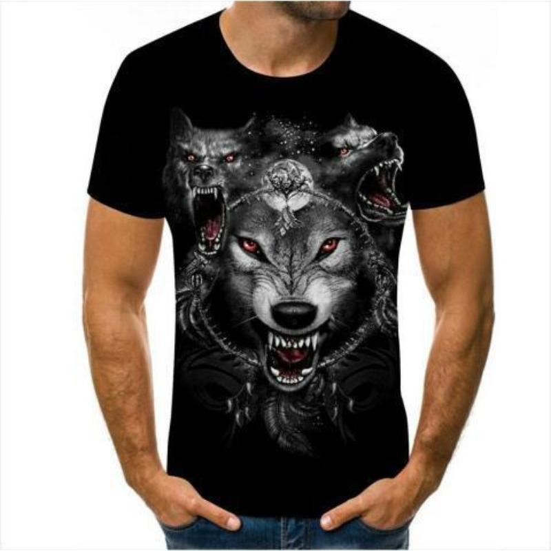 Fashionable 3D Printed Short Sleeved Trendy Personalized Animal Wolf Graphic Men's T-shirts