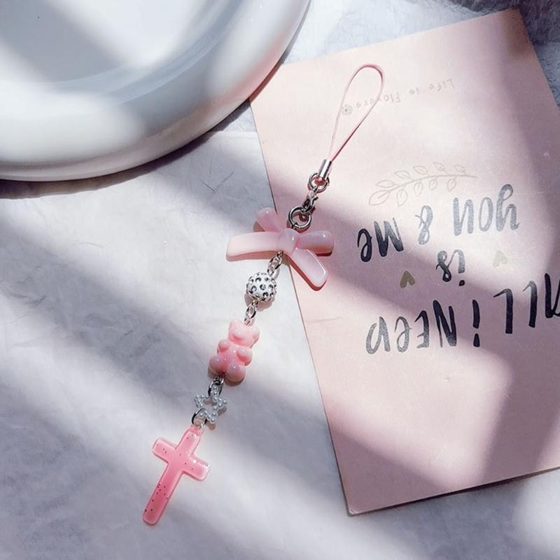 Bowknot Heart Cross Flower Phone Charm Straps Keys Hanging Pendants Bag Decor