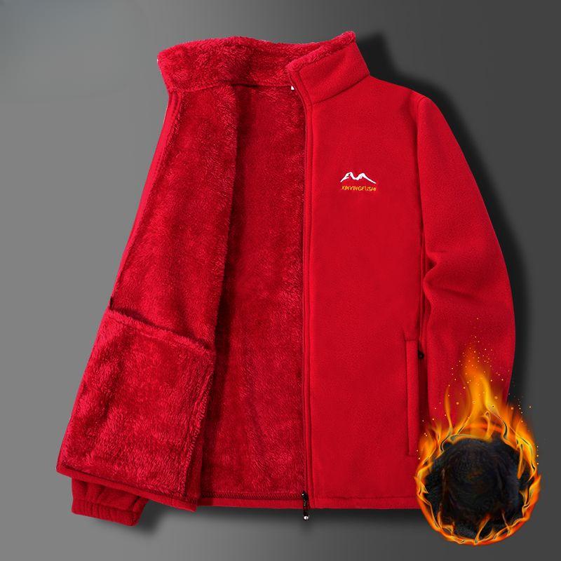 

Осенне-зимний женский теплый топ из полар-флиса - Бархатная утолщенная флисовая куртка-свитер, Блузка большого размера для мам XXXXXL красный