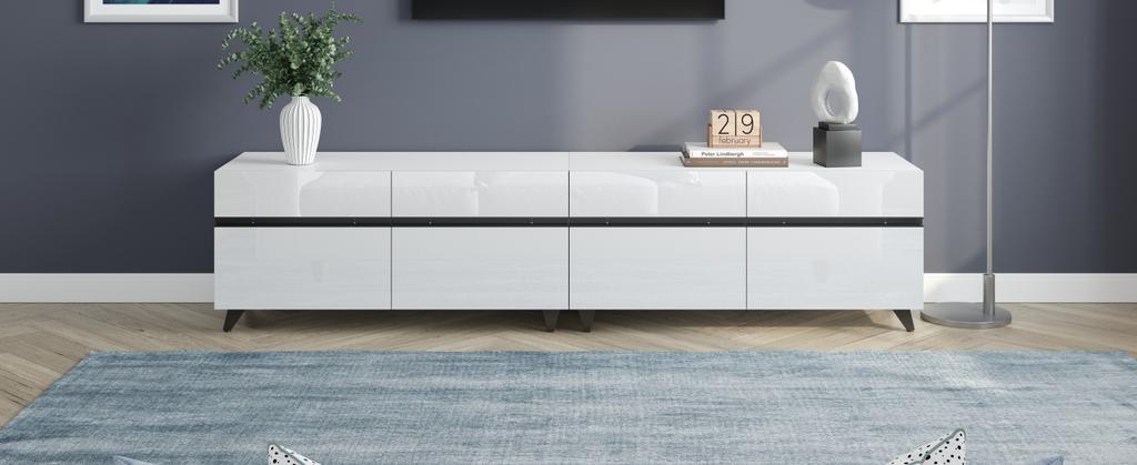 180*40*49cm High-Gloss TV Cabinet with 4 Cabinets and Adjustable Dividers, Cabinet with 8 Table Legs, Load Capacity 52kg, Suitable for 80-Inch TVs