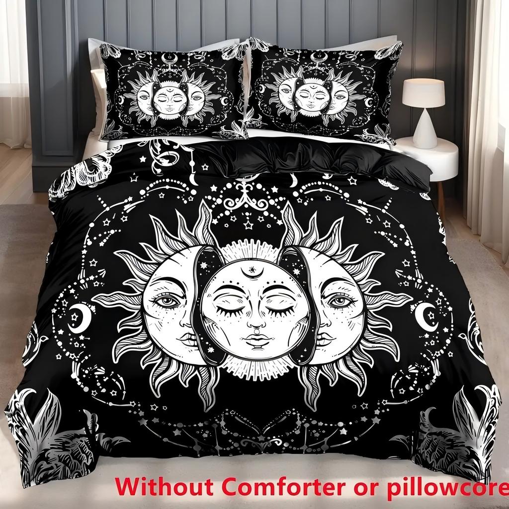 Datura Sun Moon 3D Printed Quilt Cover Bohemian Black White Style Bedding Set Polyester Soft Comfortable Duvet Cover Pillowcases