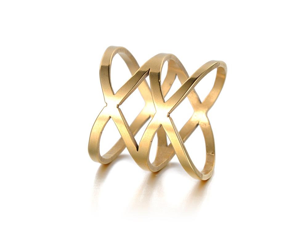 Trendy Hollow Double X Shapae Anniversary Rings Gold Color Stainless Steel Wedding Ring Jewelry For Women Christmas Gift R18121