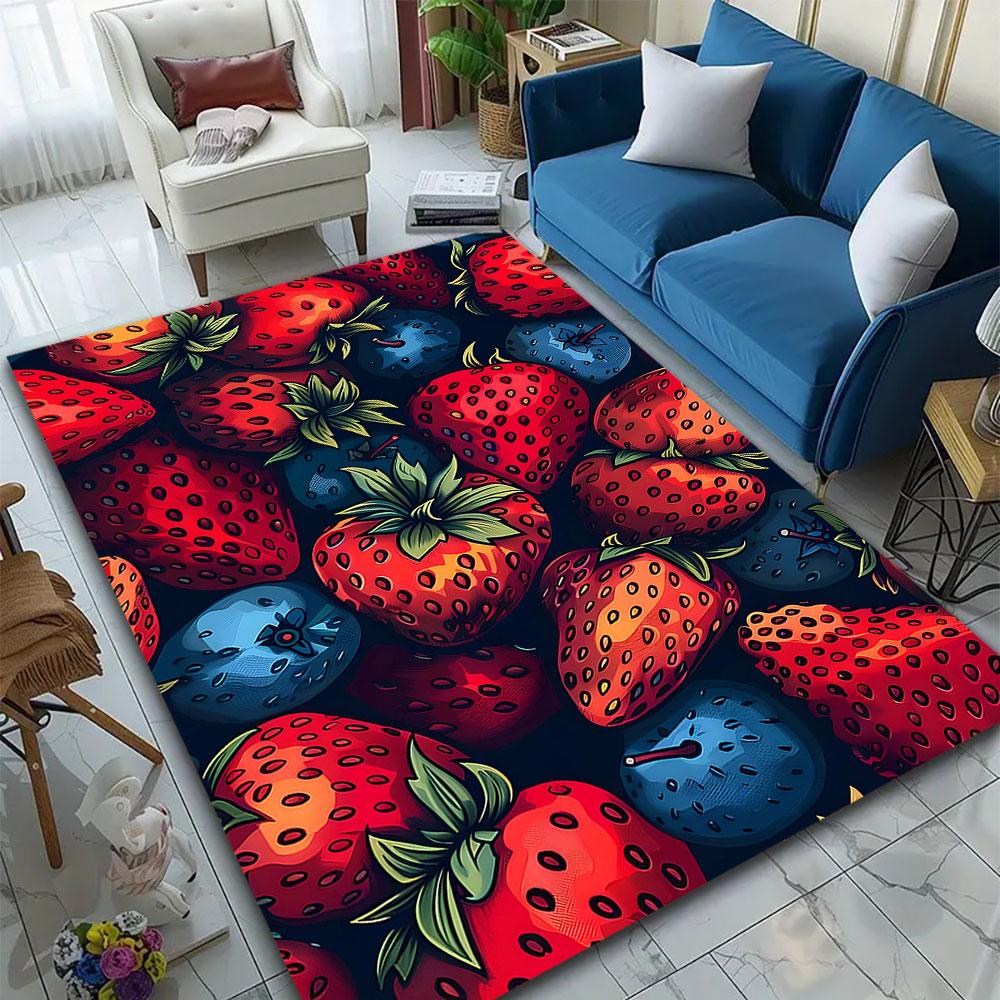 Strawberries and Blueberries Pattern Patterned Carpet, Suitable As a Non Slip Play Mat for the Living Room and Bedroom Sofa