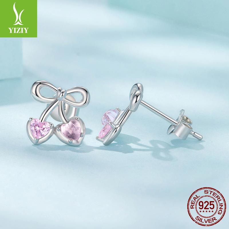 

Милые серьги-пусеты с розовой вишней, романтичные серьги-пусеты в форме сердца для девушки, стерлинговое серебро S925 925 silver