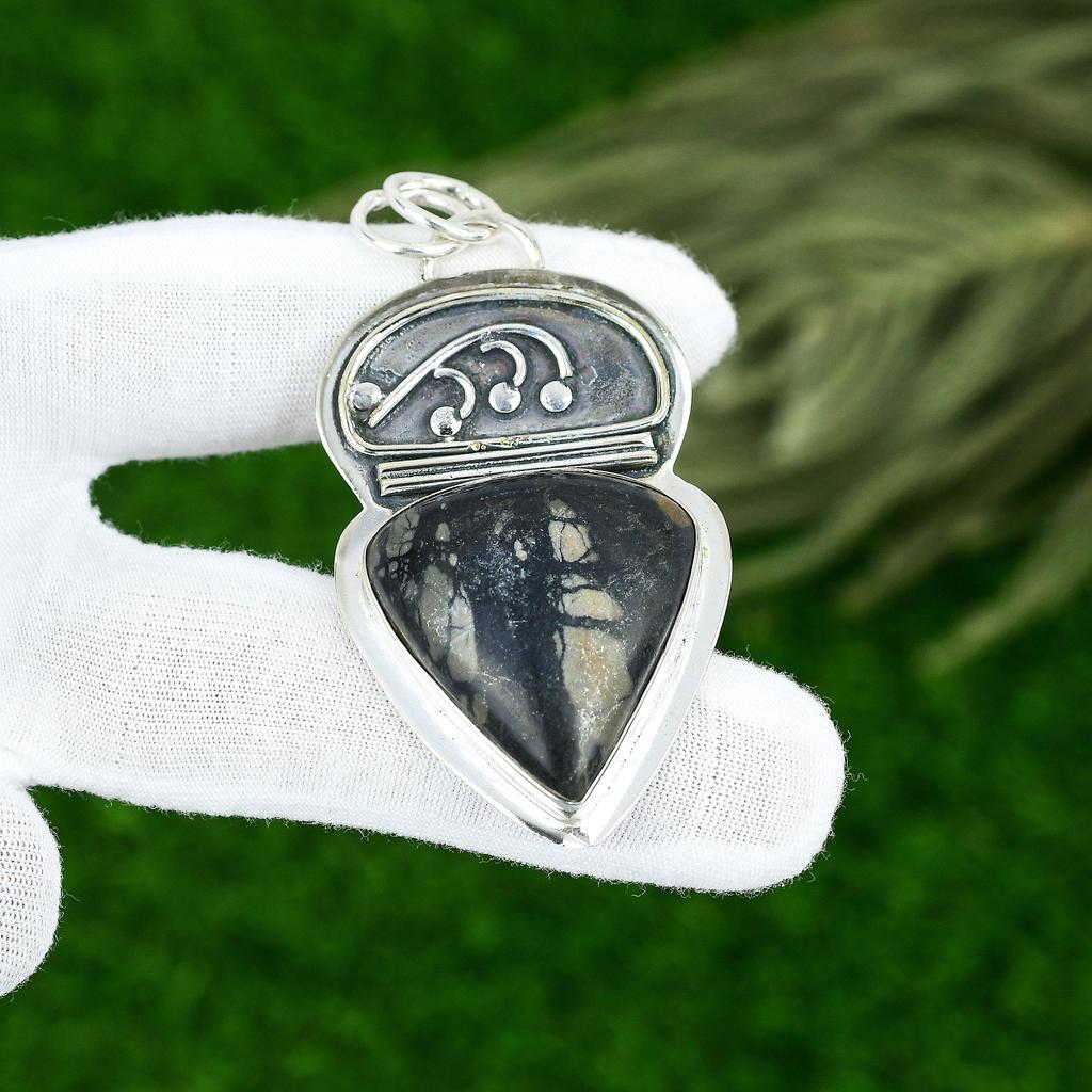 Sisters Day Sale Sterling Silver Pear Picasso Jasper Stone Boho Pendant Jewelry