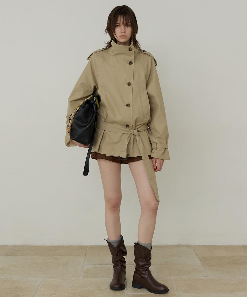 CITYBREEZE High-Neck Belted Half Trench Coat_Beige