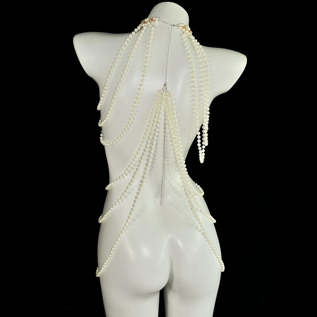 Pearl Body Chain for Evening Party Gatsby Imitation Pearl Chain for Flapper Costume