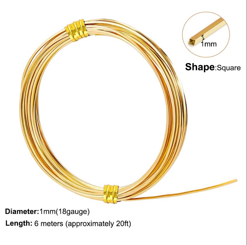 

0,6 мм, 0,8 мм, 1,0 мм квадратний мідний дріт 6 м, напівтвердий жовтий латунний дріт для ювелірних виробів з бісеру. 1mm x 6M