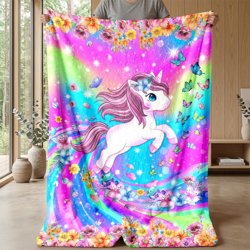 Magical Unicorn Pattern Theme blanket Lightweight Warm Flannel Blanket Decorative Throw Blanket for Home Decoration