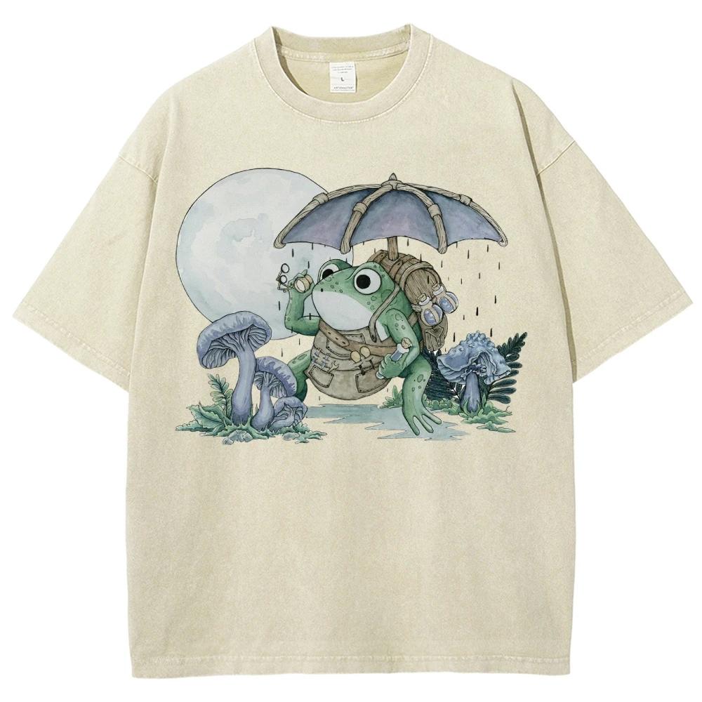 Graphic Short Sleeve Y2K Style Women's T-Shirts Frog Umbrella Pattern Print Top Cheap Items Unisex Fit Clothes Trendy