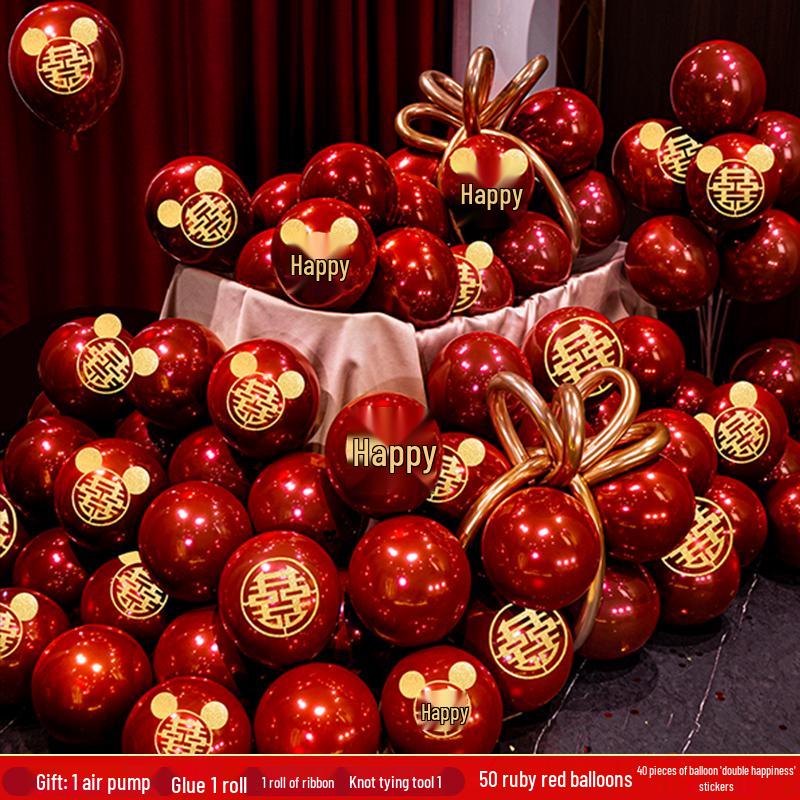 Double Layer Red Latex Balloons Set for Wedding & Engagement Room Decorations