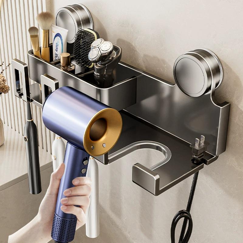 Wall Mount for Toothbrushes and Hairdryer, Drill-free Bathroom Organizer