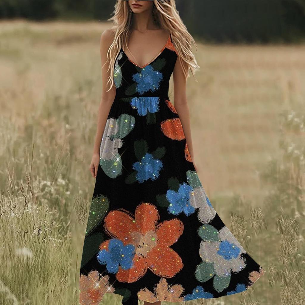 Boho Summer Dresses V Neck Floral Printed Sundresses, Beach Trendy Airy Dresses For Women