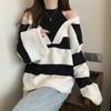 Fake Two Neck Hanging Off Shoulder Long Sleeved Pullover Sweaters for Women In Autumn and Winter Loose and Slimming Chic Tops