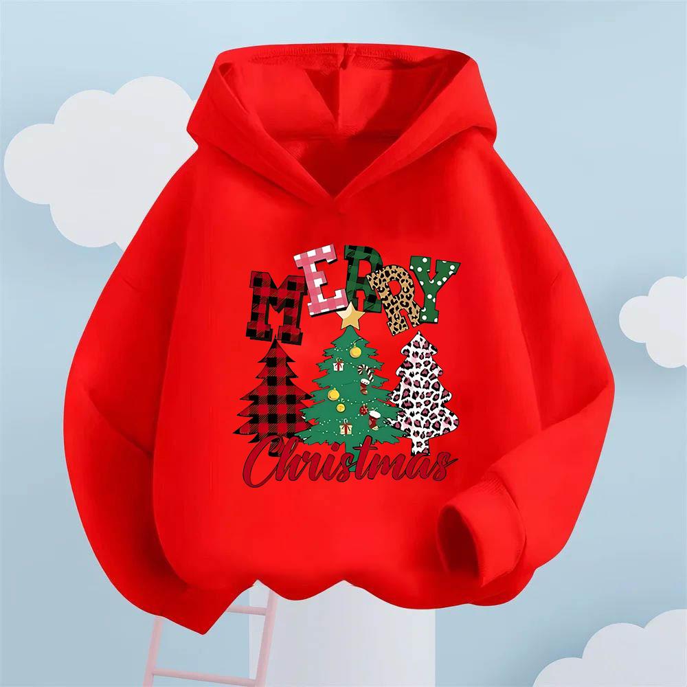 Creative Christmas Tree Pattern Children's Sportswear Autumn/Winter Fashion Gift Girls' Hooded Sportswear