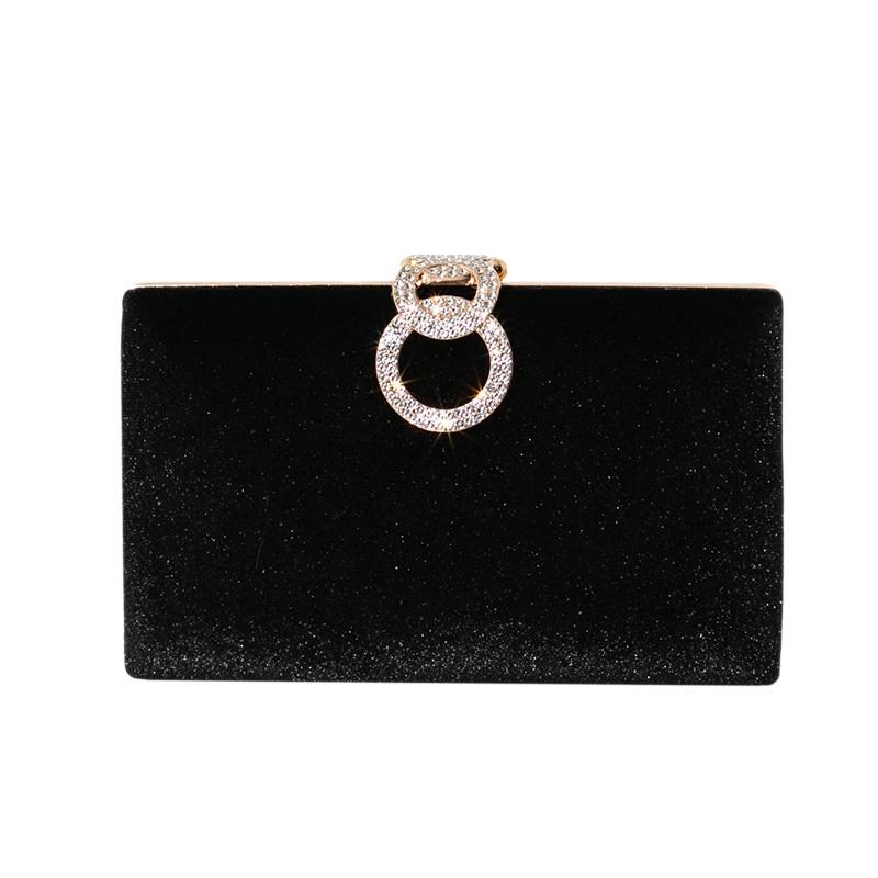 Elegant Solid Velvet Evening Clutch Rhinestone Decor Chain Handbag Luxury Formal Women Purse For Party Banquet