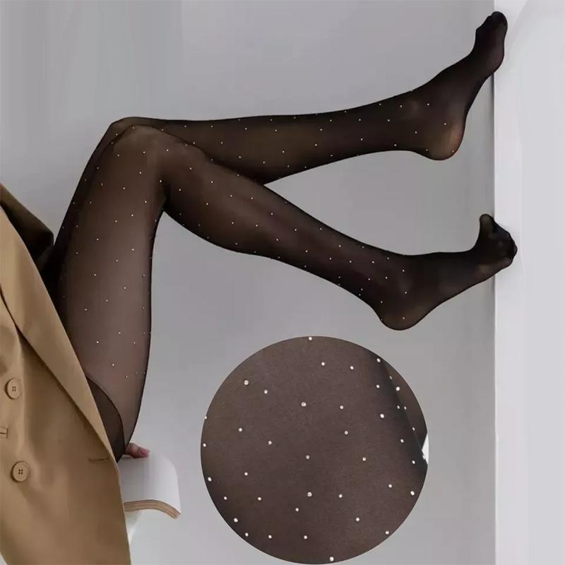

Kave Black Rhinestone Sheer Tights Women Winter Partywear Sparkle Stockings Carnival Glitter Tights Sexy Pantyhose 40-60KG