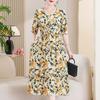 Women Plus Size Linen Cotton Dress Loose Short Sleeve Floral Summer Casual Dress XL-5XL