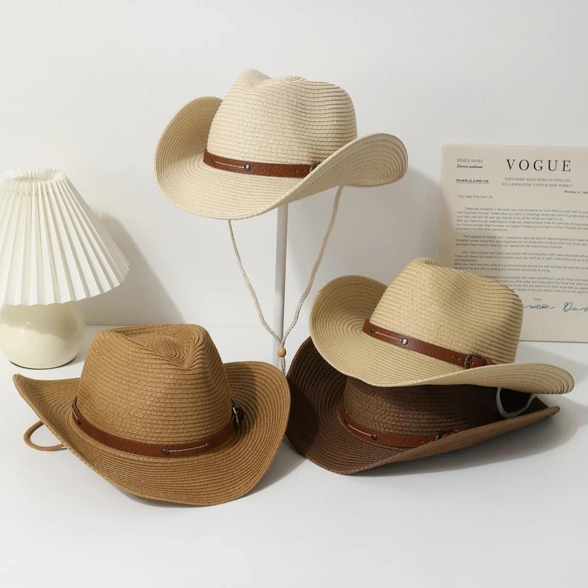 My Extreme Outdoor Activities Women's Black 57-62Cm Western Cowboy Hat - Stylish Jazz Sun Hat For Men & Wide Brim Beach Hat With Windbreak Rope 61-62Cm