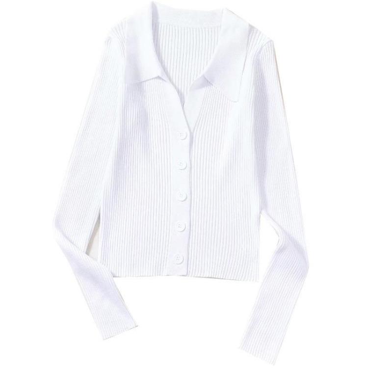 Women Solid Color Turn Down Collar Long Sleeve Hollow Buttons Knitted Pullovers Sweaters One Size Tops Spring Autumn