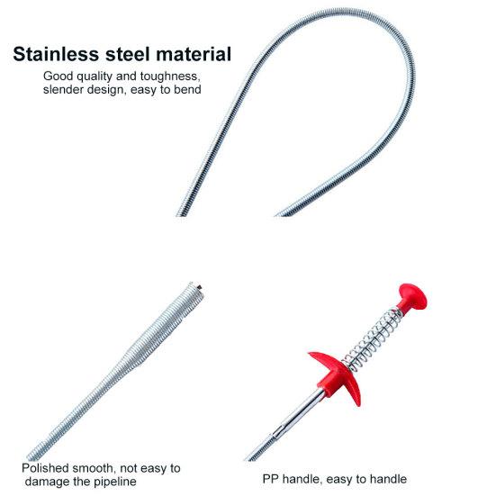 60cm T-type Spring Kitchen Sink Drain Sewer Hair Cleaning Grabber Dredging Tool