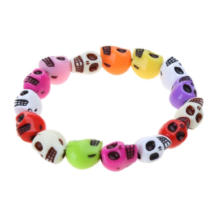 Colorful Skull Bracelet Punk Girl Elastic Bracelet Women's Skull Linked Bracelet