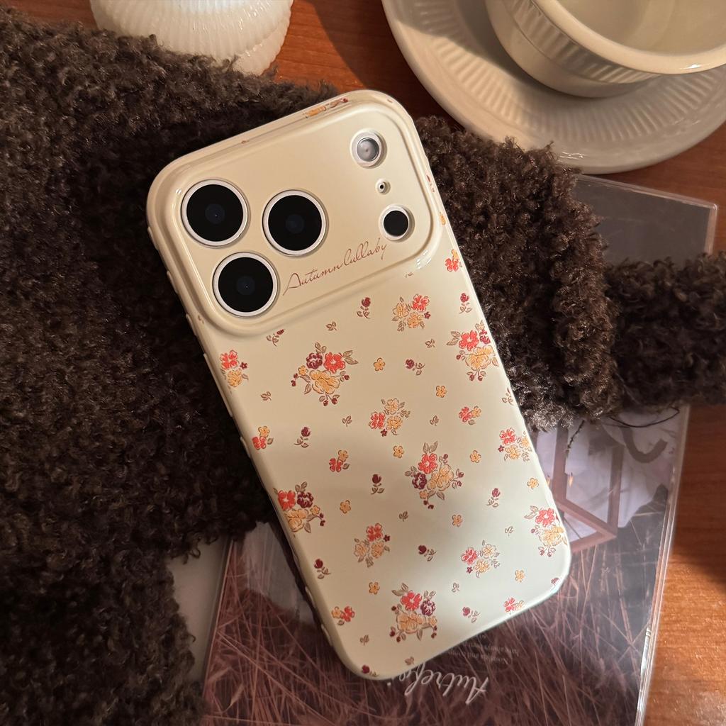Warm orange small floral Apple 17 phone case suitable for iPhone 16 Pro Max, 15 anti-drop, 13 soft case, 14 gentle, 12