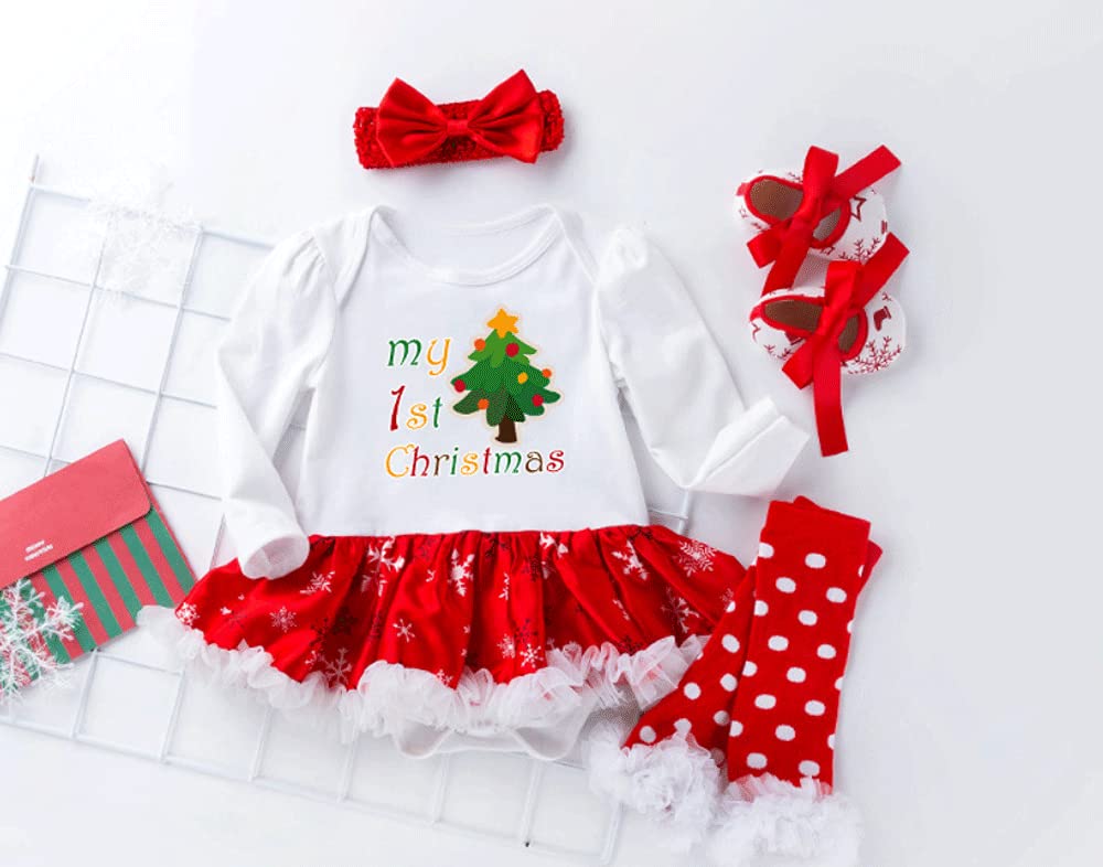 Friking Christmas Santa Baby Long Includes and Sizes and for and Babies Costume, Children's Costume, Dress, Sleeves, 4-Piece Set, Dress, Socks, Shoes,