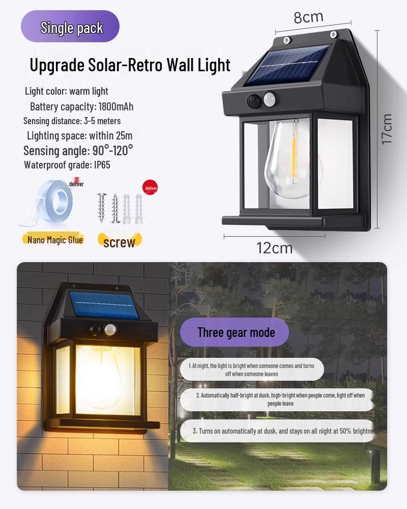 Solar-Außenwandleuchte wasserdicht für Hof, Villeneingang und Gartenpatio