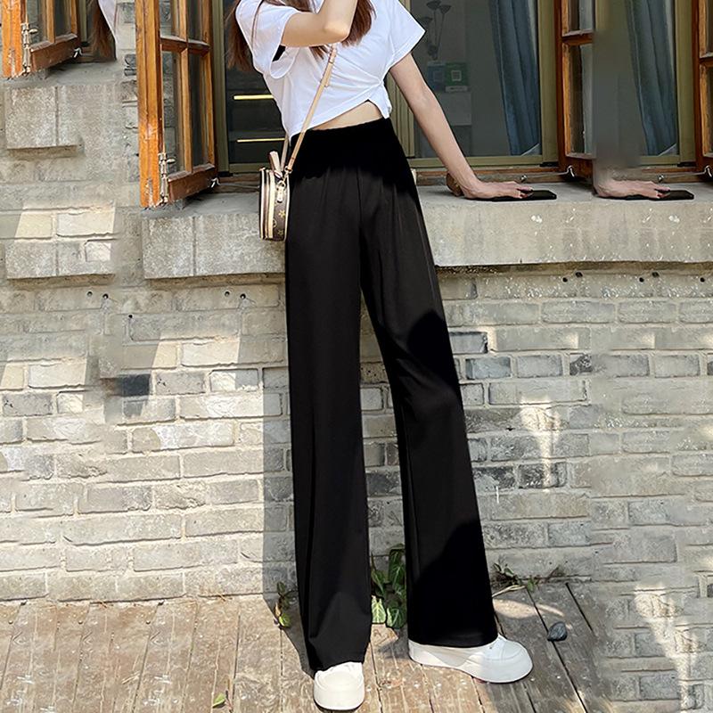 Women's Summer Plaid Ice Silk High-Waisted Wide-Leg Drape Pants