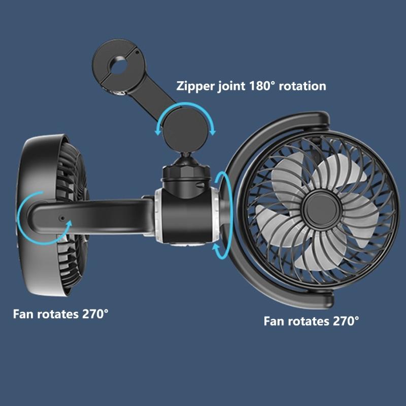 Two Head USB Car Fan for Back Seat 5V Foldable and Multiple Angle Rotation Headrest Ventilation Fan for Various Vehicles