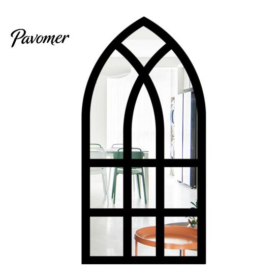 Adesivi Specchio da Parete Stile Boho Decorazione Finestra ad Arco, Specchio Finto Acrilico con Cornice in Legno, Adesivo da Incollare per Casa, Adesivo Autoadesivo per Vetro Finestra