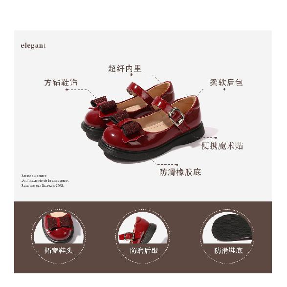 Mädchen Lederschuhe Schwarz College-Stil Kinder Einzelne Schuhe mit Klettverschluss Ballerinas Kleine Prinzessin Neue Slipper Studenten Schulsandalen