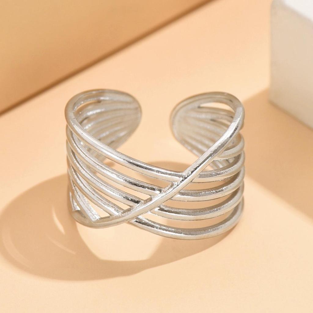 European Geometric Cross Adjustable Stainless Steel Ring - Women's Versatile Cool Style Jewelry