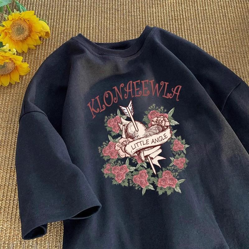 

Guochao couple s pure cotton short-sleeved t-shirt design sense women s summer new loose large version round neck half-sleeved clothes 3XL чорний