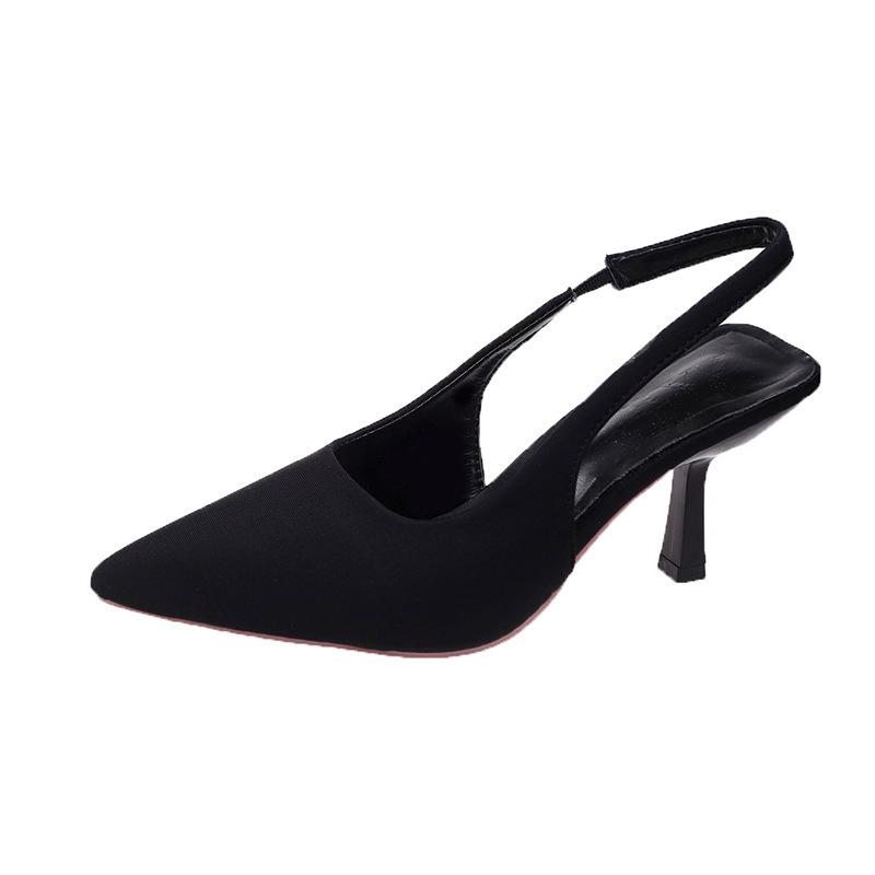 Spring new pointed thin heel medium heel single shoes empty bag head sandals high heels green large size women's shoes