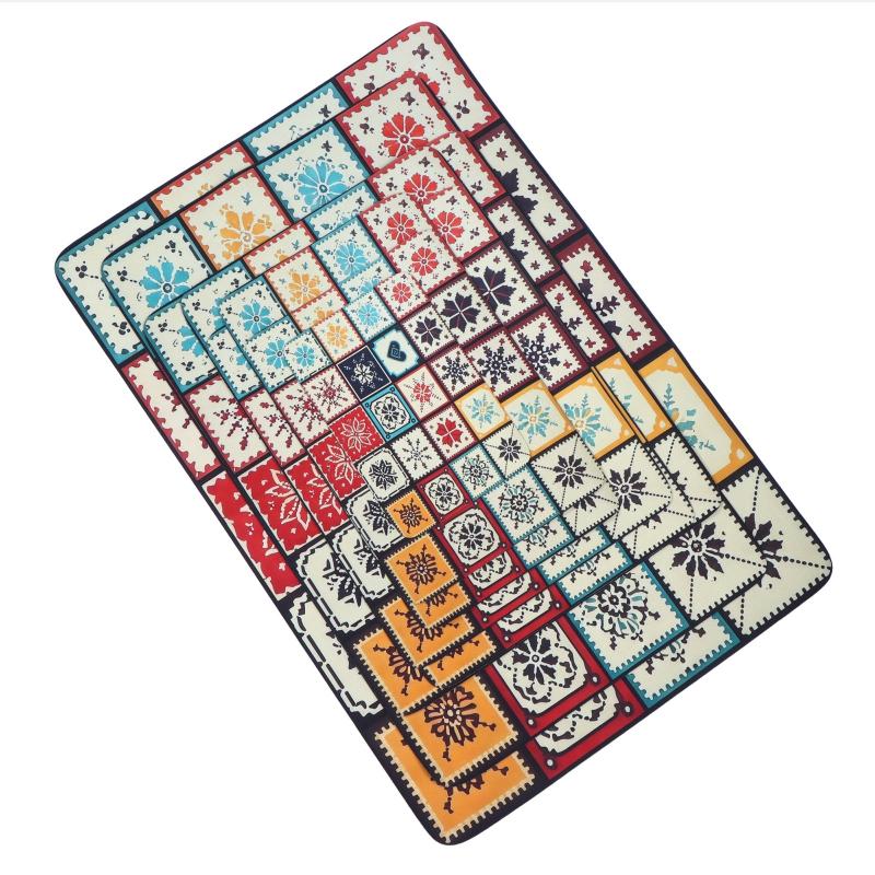 Bohemian Tile Pattern Non Slip Kitchen Drying Mat Water Resistant Countertop Dish Draining Pad for Small Cafe Use
