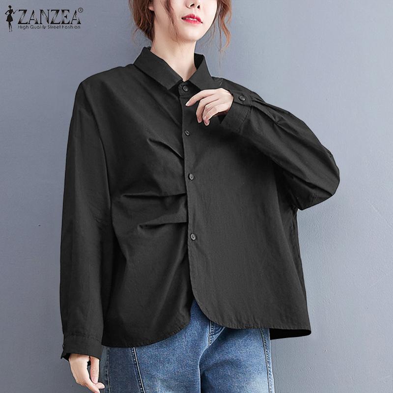 

ZANZEA Женская повседневная блузка на пуговицах с отложным воротником и длинными рукавами, рубашки